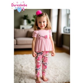 2-3T Toddler Baby Girl Clothes Spring Outfits Clothing Infant Ruffle Top Cute Pants+Headband Summer Clothes Sets for Girls Pink+Floral