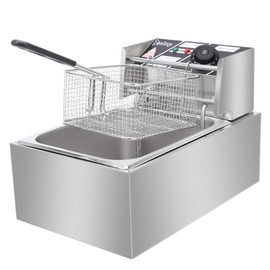 ZOKOP EH81 2500W MAX 110V 6.3QT6L Stainless Steel Single Cylinder Electric Fryer US Plug, ,Electric Deep Fryer Frying Basket, Stainless Steel,White