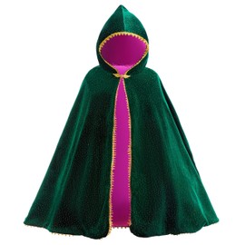 Girls Luxurious Velvet Hooded Cape Kids Anna Princess Cloak Costume Girls Warm Dress up Party Cape 2-4Years