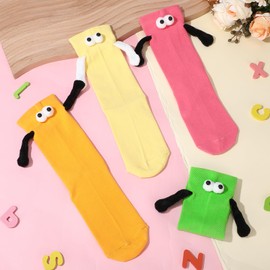 CASLON 4 Pair Holding Hands Socks - Magnetic, 3D, Novelty Funny, for Couples, Friends, Christmas, Valentines Gifts (Dopamine)