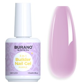 BURANO 5 in 1 Builder Base Gel 0.5 oz, Builder Gel for Nails Hard Gel Nail Extension Quick Building Gel, Builder Gel in a Bottle for Nail Pro & Beginner (Purple)