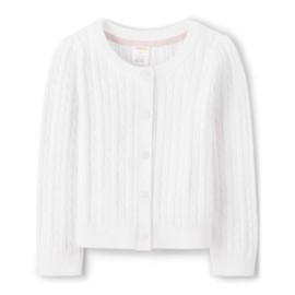 Gymboree Girls and Toddler Long Sleeve Cable Knit Cardigan Sweater, White, 5T
