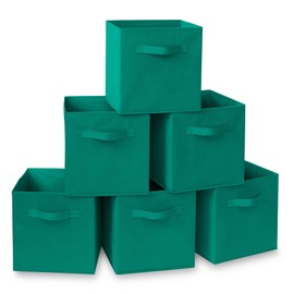 Casafield Set of 6 Collapsible Fabric Cube Storage Bins, Teal - 11" Foldable Cloth Baskets for Shelves, Cubby Organizers & More