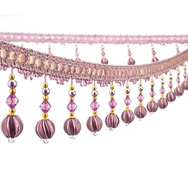Yalulu 4 Yard Beaded Pendant Hanging Ball Tassel Fringe Trim Macrame for Curtain Tablecloth Home Decoration (Purple)