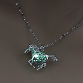 Glow in The Dark Horse Locket Pendant Necklace Luminous Series Fluorescent Charm Necklace