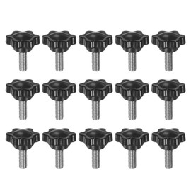 sourcing map 15pcs Star Knobs M6 x 16mm 304 Stainless Steel Threaded Stud 25mm Plastic 6-Star Head Hand Tightening Thumb Screw Clamping Jig Knob Handle, Black