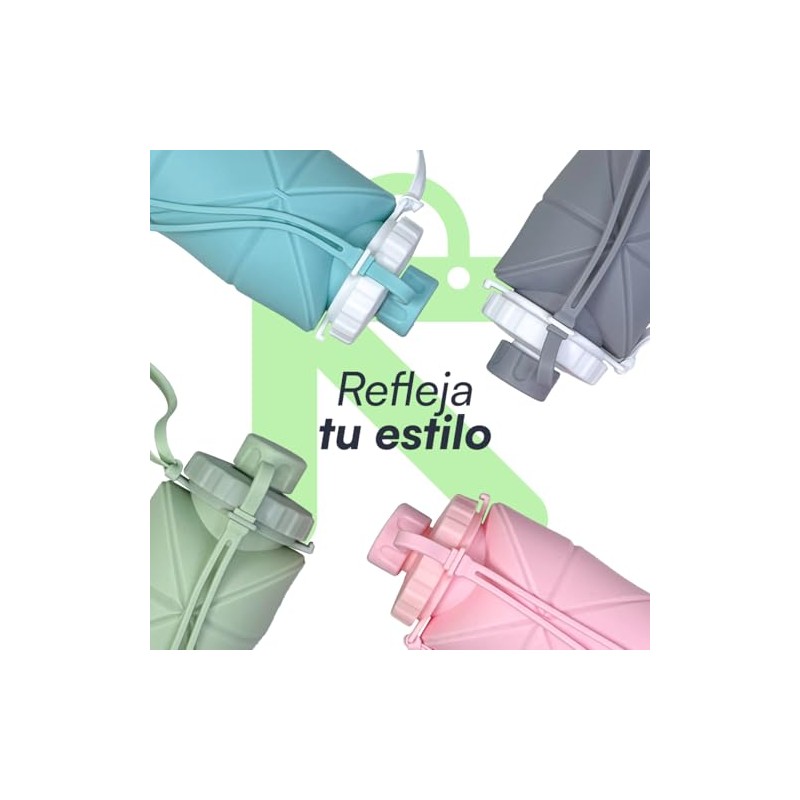 Termo Plegable de Silicona 600 ml, Botella Portátil Antiderrames para