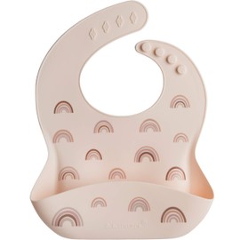 Loulou Lollipop Soft, Waterproof Silicone Feeding Bib for Babies and Toddlers 3 to 36 Months, Easy to Clean, Adjustable Fit and Catch-All Pouch - Rainbow