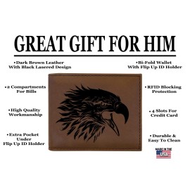 Rogue River Tactical Eagle Men's Leather Bifold Wallet RFID Gift For Him Dad ...