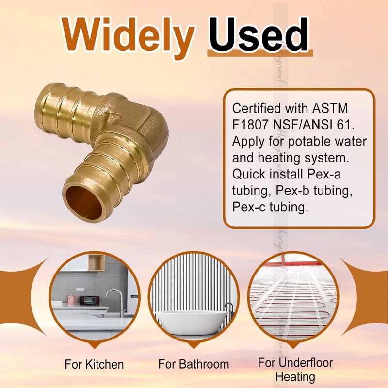Horiznext 1/2 inch pex elbow fitting, brass coupling adapts water