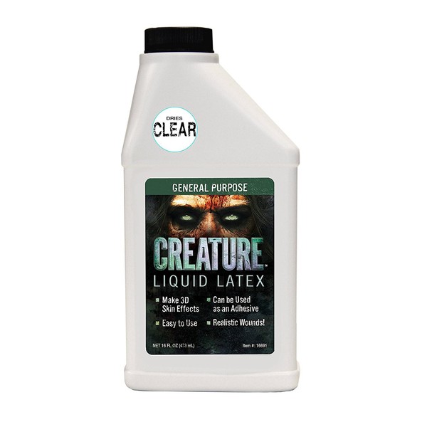 Creature Liquid Latex - CLEAR - General Purpose Professional Special Effects Liquid Latex - 16oz - Dries CLEAR