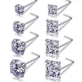 Carperton Nose Rings Studs L Nose Studs Screw Nose Rings 18g 20g 22g 14K Gold Bone Nose Studs for Women Titanium Steel, Titanium, cubic zirconia