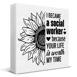 Gifts for Social Worker, Social Worker Wood Sign Social Worker Office Decor, I Became a Social Worker Wood Block Plaque Box Sign for Home Office Desk Shelf Table Decorations 5 X 5 Inch
