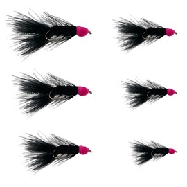 Feeder Creek 12pc Egg Sucking Leech Fly Fishing Streamers Perfect for Salmon, Steelhead, and Other Freshwater Fish (Black-Pink, 10)