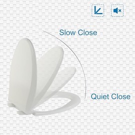 JINGZE Elongated Toilet Seat Slow Close, Quiet Toilet Seat Cover with Never Loosen Durable Toilet Seat Lid Easy to Install & Clean, Polypropylene (PP), White