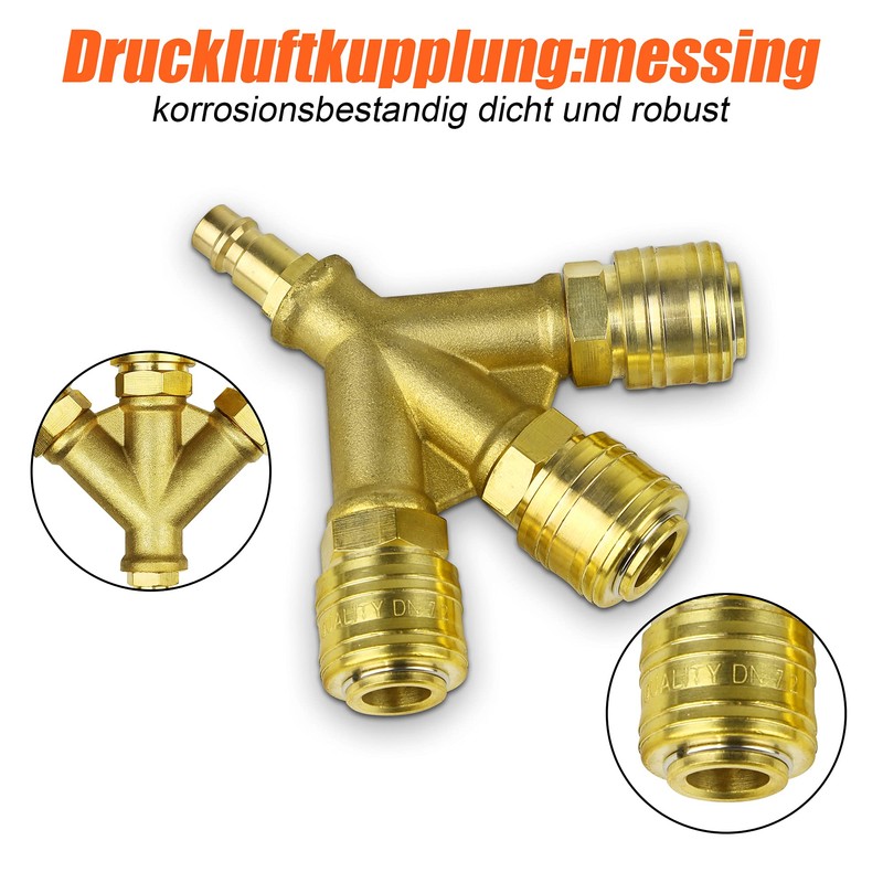 LAIWOO Compressed Air Distributor Triple with Couplings, 1/4 Inch Air