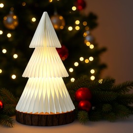 19.7in Large Honeycomb Paper Christmas Tree Decoration Light Up LED Foldable Xmas Snowman Centerpiece for Table Holiday Centerpieces for December Holiday Season Home Office and Xmas Party Supplies