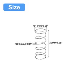 QUARKZMAN Pack of 5 Compression Spring 304 Stainless Steel Spring Spring Tension Spring 14 mm AD 0.8 mm Wire Size 35 mm Free Length Coil Spring Coil Springs Spring Steel Spring Silver