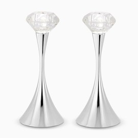 Crystal and Plated Candlesticks Silver-Plated