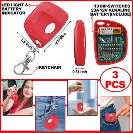 Kingdder 3 Pieces Gate Opener Remote Compatible with Multicode 300mhz 10 Dip Switch 3089 3060 3070 Garage Door Opener Remote Control with Keychain(Red, White)