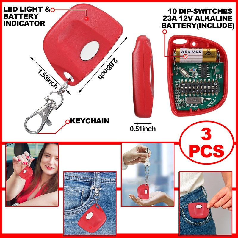 Kingdder 3 Pieces Gate Opener Remote Compatible with Multicode 300mhz