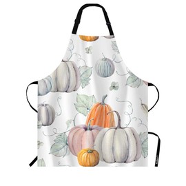 Beabes Pumpkins Kitchen Bib Apron Watercolor Autumn Vegetables Pumpkins Polyester Adjustable Apron for Outdoor BBQ Gardening 27" X 31" for Chef Waitress