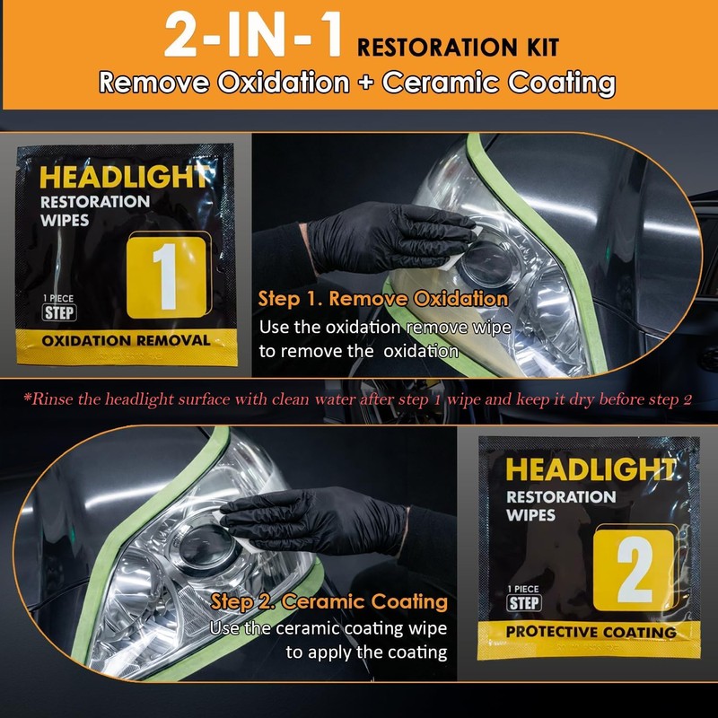 Dorwrnln Car Headlight Restoration Kit, 2-Step Headlight Cleaner with Oxidation