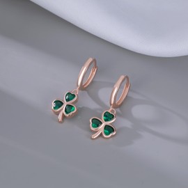 SLUYNZ 925 Sterling Silver Green Heart Clover Dangle Earrings for Women Teens CZ Shamrock Drop Earrings St Patricks Day Earrings (C-ROSE GOLD)