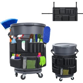 Speqerk Trash Can Caddy Bags Fit 32-55 Gallon Garbage Bin, Garbage Bin Caddy Bag with 13 Pockets Compatible with Brute & Uline, Commercial Cleaning Supplies Organizer Bag & Janitorial Duties(1PCS)