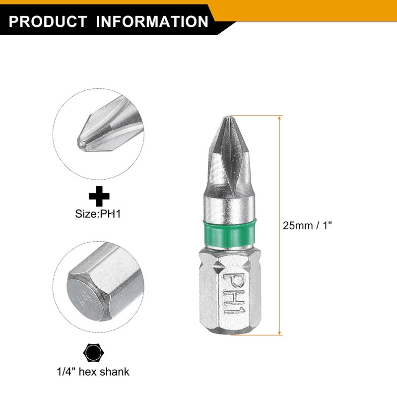 sourcing map 5pcs Phillips Screwdriver Bit PH1 1/4" Hex Shank