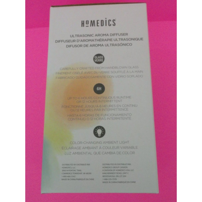 Homedics Ultrasonic Teal Glass Color Change Aromatherapy Essential Oil Diffuser