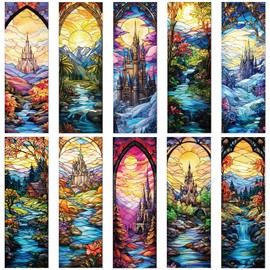 Fantastic Stained Glass Transparent Bookmark - Wxiben 10 Pcs Moon Castle Transparent PVC Bookmark Dark Romance Book Mark Page Clips Gifts for Women Men Book Lovers Teacher Student Bookish Readers