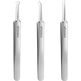3Pcs Silver Professional Blackhead Remover Tool Set, Tweezers with Precision Tips, Facial Acne Extractor