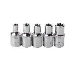 5pcs E-TORX Star Socket Sets CRV-V Steel, 1/4" Square Socket Female to E 4,5,6,7,8 E Plum Socket Sets