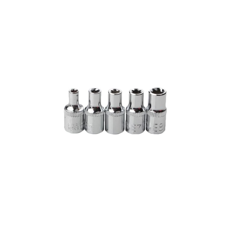 5pcs E-TORX Star Socket Sets CRV-V Steel, 1/4" Square Socket