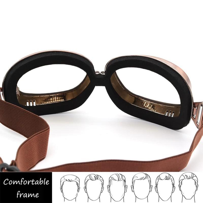 kucehiup Vintage Aviator Goggles Motorcycle Goggles (Clear lenses)