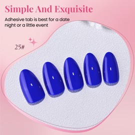 XZMeiLun Blue Press On Nails Short Almond 30 Pcs, Designer Reusable Acrylic Fake Nails with Glue, Glossy Soft Gel Nails Wedding, Party, Daily Use, Stick On Glue On Nails, Nails For Women Gift