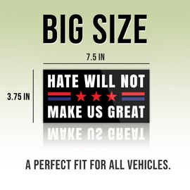 Hate Will Not Make US Great No Kings Bumper Sticker, Human Rights, USA Flag Funny Anti, Protest Feminist Activist Black Vinyl Decal for Car Truck Window Wall Waterproof UV-Resistant 7.5x3.75in