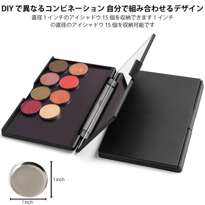 [VANANA] DIY用マグネット式メイクパレット ミラー付き 空パレット 12個パン付き アイシャドウ・チーク・リップ収納 携帯便利 コンパクト 化粧品整理 (黒-鏡付き,