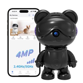 3K-Cute Bear-Pet Robot-Wireless Security-Camera for Indoor-Home Use,2.4G/5G WiFi Smart Monitoring Baby Tracking With Phone App Control,Pan/Tilt,Full HD Night Vision 24/7recording ,2-Way Talk (black)