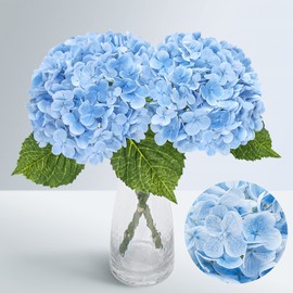 Waipfaru 21" Real Touch Blue Hydrangea Artificial Flowers with Long Stem & Leaves, Full Latex Faux Hydrangea Flowers for Home Decor Party Floral Arrangements Wedding Bouquets Centerpieces, 3Pcs