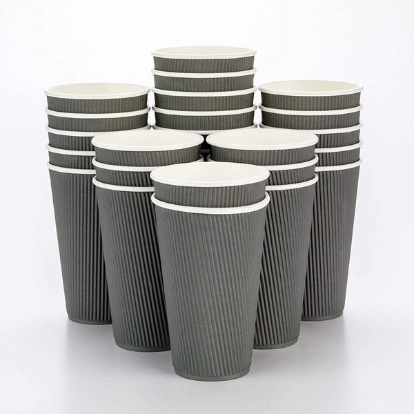 20 Ounce Ripple Insulated Coffee Cups, 250 Double Wall Corrugated Coffee Cups - Leakproof, Non-Slip, Gray Paper Ribbed Coffee Cups, Recyclable, Matching Lids Sold Separately - Restaurantware
