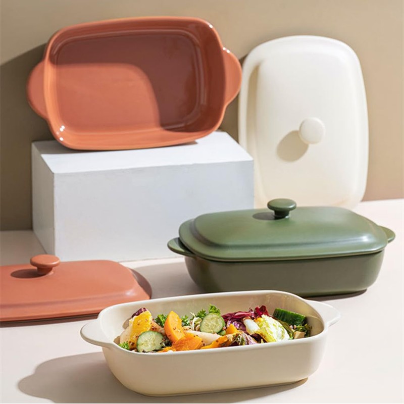 TUSIMI Ceramic Casserole Dish with Lid,33oz Covered Rectangular Baking Dish