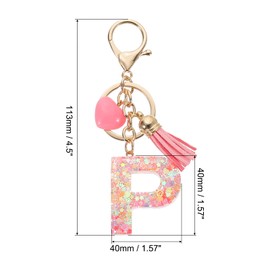 PATIKIL Initial Letter Keychain, Letter P Heart Design Charm with Tassels Decorative Alphabet Pendants for Bag Backpack DIY Craft, Pink