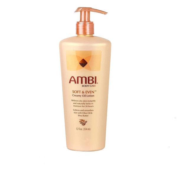 Ambi Skincare Soft & Even Creamy Oil Lotion with Olive Oil and Shea Butter | Dry Skin Instant Itch Relief | Fast-Absorbing Body and Face Moisturizer | No Greasy After Feel | 12 Oz (Pack of 3)