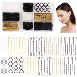 363Pcs Bobby Pins Set, 100Pcs hair pins 100Pcs U Shape Hair Pins 160Pcs Elastic Hair Bands 3Pcs Spiral Hair Pins with Storage Box for Women Girls Kids
