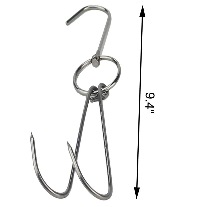 TIHOOD 3 PCS 9.4" Stainless Steel Double Meat Hooks Roast