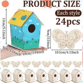 48 Pack Wooden Bird Houses Bulk Butterfly Wood Chips for DIY Unfinished Hanging Birdhouse Kits Wooden Craft Houses to Paint Summer Bulk Craft Family Crafts Party Favor