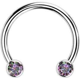 Covet Jewelry Titanium Threadless Horseshoe, Circular Barbells With Front Facing Bezel Set CZ (Vitrail Medium)