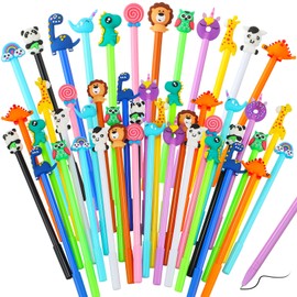 Containlol 48 Pieces Cartoon Cute Fun Pens for Kids Back to School Cool Black Gel ink Pens Bulk First Day of School Easter Day Gifts Supplies, 12 Styles(Cute Animals)